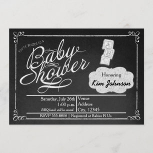 Ouderwetse krijtbaby shower krijtbord uitnodiging