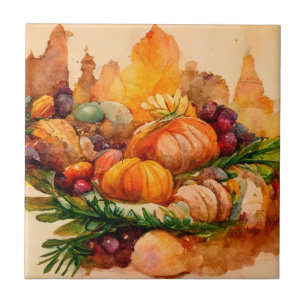 Ouderwetse Landelijke Aquarel Herfst Pompoen Oogs Tegeltje
