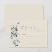 Ouderwetse Landelijke Blauwe Bloem Minimalistische RSVP Kaartje (Voorkant / Achterkant)