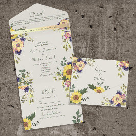 Ouderwetse Landelijke Boho Zonnebloemen Bruiloft All In One Uitnodiging