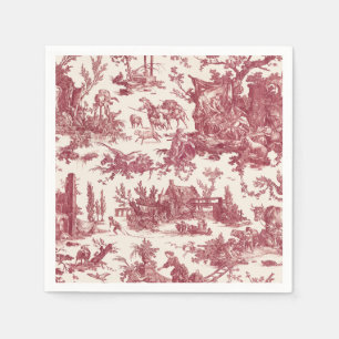 Ouderwetse Landelijke Franse Toile-Rood & Beige Servet