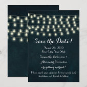 Ouderwetse Landelijke Slingerlichtjes Navy Blauwe  Save The Date (Voorkant / Achterkant)