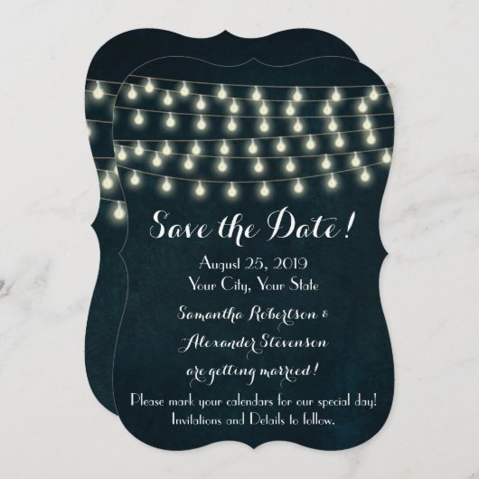 Ouderwetse Landelijke Snoerlichtjes Save the Date (Voorkant / Achterkant)