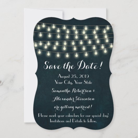Ouderwetse Landelijke Snoerlichtjes Save the Date (Voorkant)