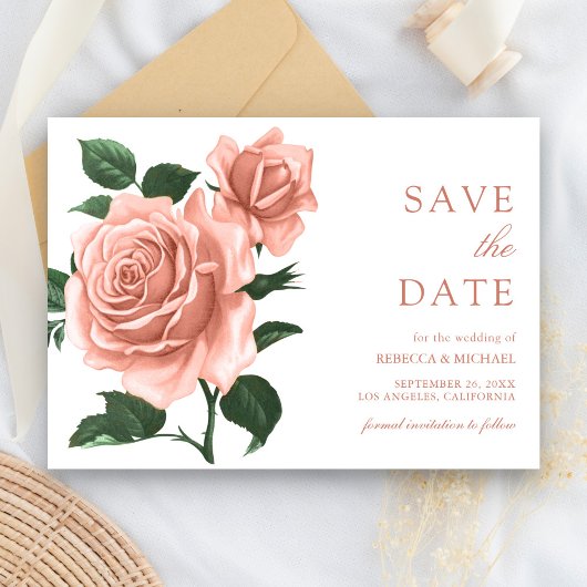 Ouderwetse Landelijke Stofachtige Perzikrozen Brui Save The Date