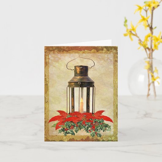 Ouderwetse lantaarn in Lijst Kerst Kaart (Gele Bloem)