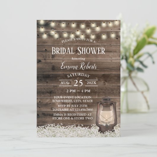 Ouderwetse lantaarn rustieke bloemenschuur bruidsd kaart (Staand voorkant)