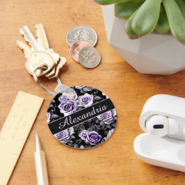 Ouderwetse Lavendel en Grijze Roos Monogram Sleutelhanger