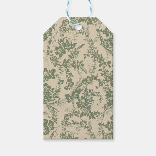 Ouderwetse levendig groen bloempatroon cadeaulabel (Voorkant)