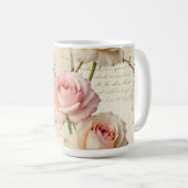 Ouderwetse lichtroze roos script patroon koffiemok (Voorkant rechts)