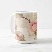 Ouderwetse lichtroze roos script patroon koffiemok (Voorkant links)