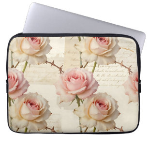 Ouderwetse lichtroze roos script patroon laptop sleeve