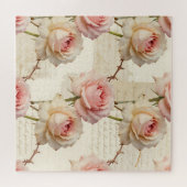 Ouderwetse lichtroze roos script patroon legpuzzel (Horizontaal)
