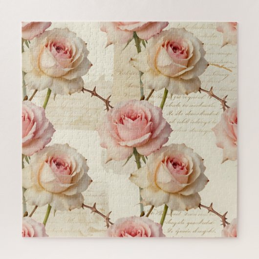 Ouderwetse lichtroze roos script patroon legpuzzel (Verticaal)