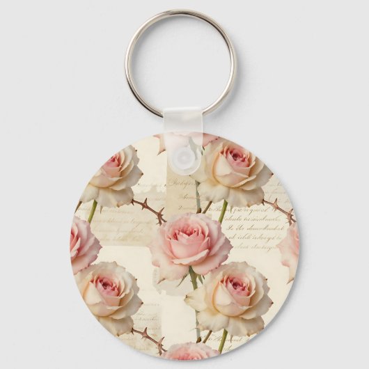 Ouderwetse lichtroze roos script patroon sleutelhanger (Voorkant)