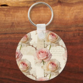Ouderwetse lichtroze roos script patroon sleutelhanger (Achterkant)