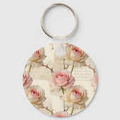 Ouderwetse lichtroze roos script patroon sleutelhanger (Achterkant)