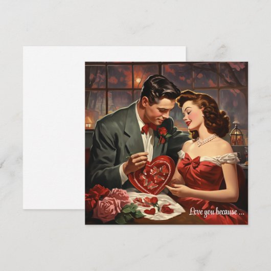 Ouderwetse liefdeskoppel rode harten Valentijn Feestdagenkaart (Voorkant / Achterkant)