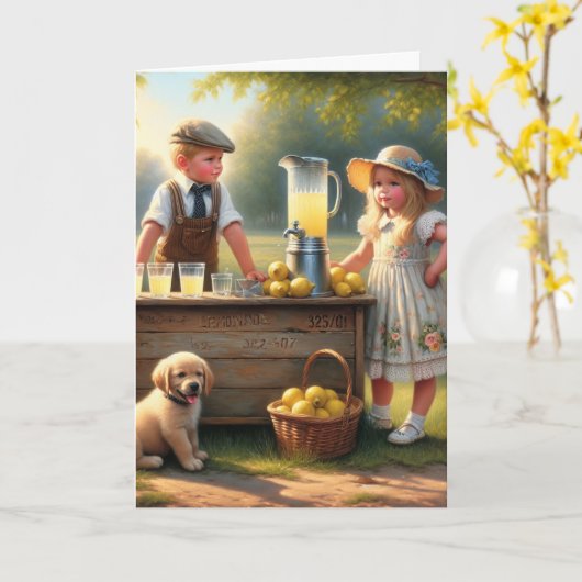 Ouderwetse limonade stand hebben een goede zomer kaart (Gele Bloem)