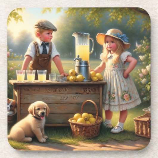 Ouderwetse limonade stand ouderwetse zomer bier onderzetter (Voorkant)