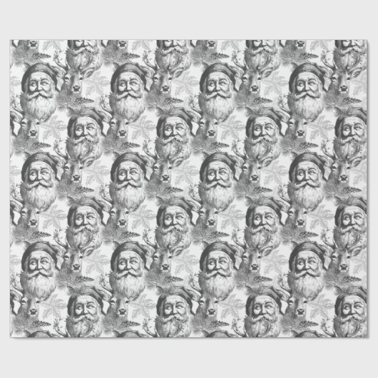 Ouderwetse lithografie Santa en rendier zwart Cadeaupapier (Vlak)