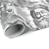 Ouderwetse lithografie Santa en rendier zwart Cadeaupapier (Rol Hoek)