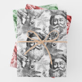 Ouderwetse lithografie Santa en rendieren Inpakpapier Vel (In situ)