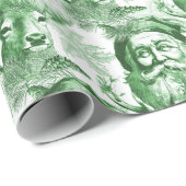 Ouderwetse lithografie Santa en rendiergroen Cadeaupapier (Rol Hoek)