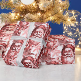 Ouderwetse lithografie Santa en rendierrood Cadeaupapier