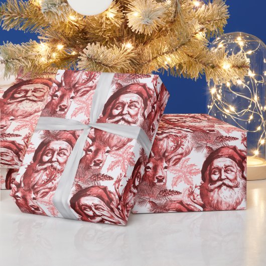 Ouderwetse lithografie Santa en rendierrood Cadeaupapier (Feestdagen)
