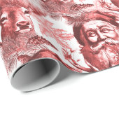 Ouderwetse lithografie Santa en rendierrood Cadeaupapier (Rol Hoek)