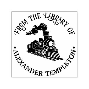 Ouderwetse Locomotief Trein Bibliotheek Boeknaam Zelfinktende Stempel