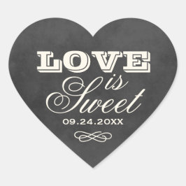 Ouderwetse Love is Sweet Trouwdag Krijtbord Hart Sticker