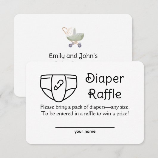 Ouderwetse luier Raffle Ticket Behuizing Kaart (Voorkant / Achterkant)