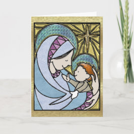 Ouderwetse Madonna en kind Wenskaart Feestdagen Kaart