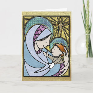 Ouderwetse Madonna en kind Wenskaart Feestdagen Kaart