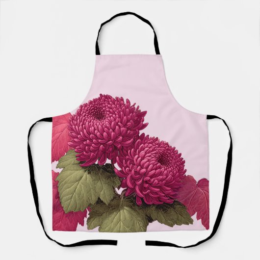 Ouderwetse Magenta Chrysanthemum Bloemig Schort (Voorkant)