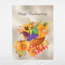 Ouderwetse Mand Met Groenten Bloemen Thanksgiving Feestdagenkaart