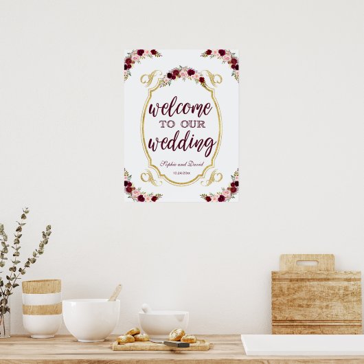 Ouderwetse Marsala Bloemrijke Welkom Op Onze Bruil Poster (Keuken)