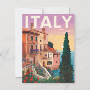 Ouderwetse mediterrane kustlijn reiskunst briefkaart