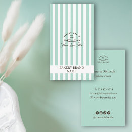 Ouderwetse Mintgroene Bakkerijlogo Elegante Strepe Visitekaartje