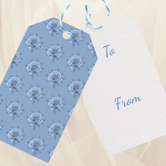 Ouderwetse Misty Blue Rozen Cadeaulabel