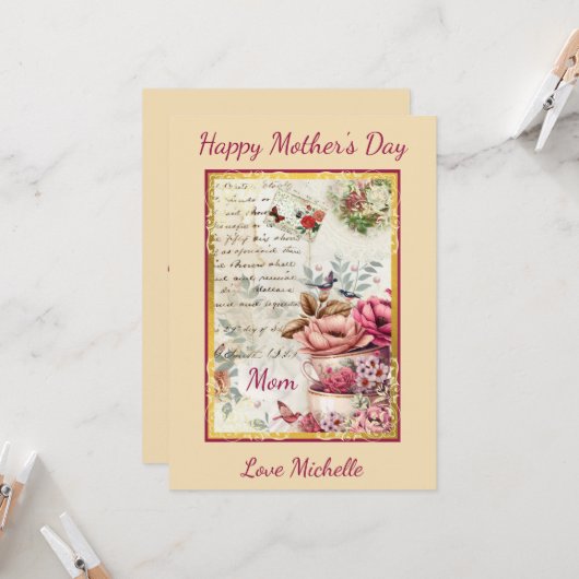 Ouderwetse Moederdag Collage Kaart (Voorkant / Achterkant in situ)