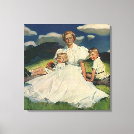 Ouderwetse Moederdag, moeder met kinderen Canvas Afdruk (Voorkant)