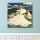 Ouderwetse Moederdag, moeder met kinderen Canvas Afdruk (Insitu (Houten vloer))