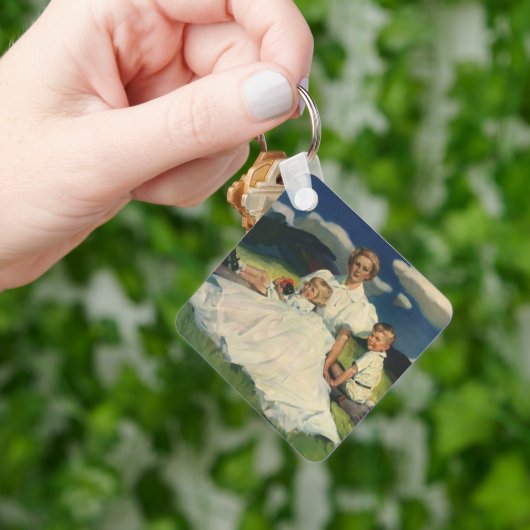Ouderwetse Moederdag, moeder met kinderen Sleutelhanger (Hand)
