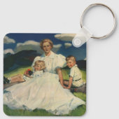 Ouderwetse Moederdag, moeder met kinderen Sleutelhanger (Achterkant)