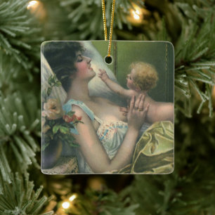 Ouderwetse Moederdag, Victoriaanse moeder met baby Keramisch Ornament