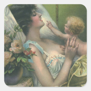 Ouderwetse Moederdag, Victoriaanse moeder met baby Vierkante Sticker