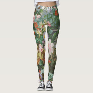 Ouderwetse mooie kleurrijke bloemen bloemschilderi leggings
